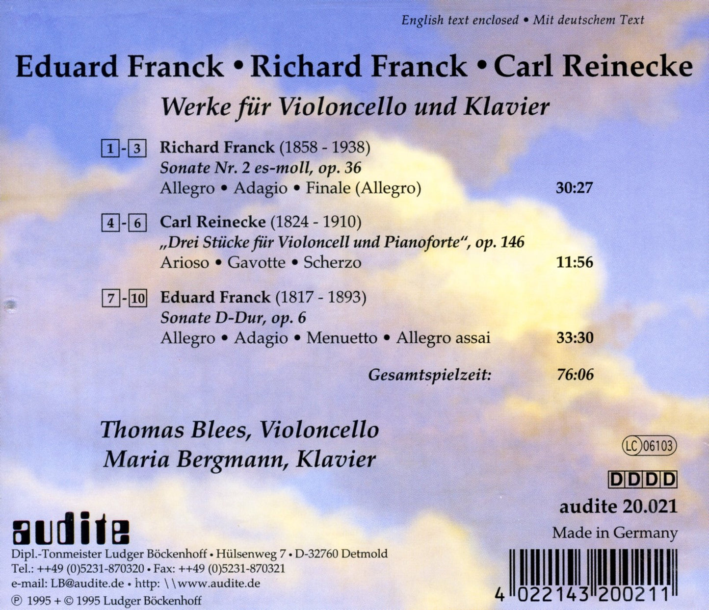 WORKS FOR VIOLONCELLO UND KLAV