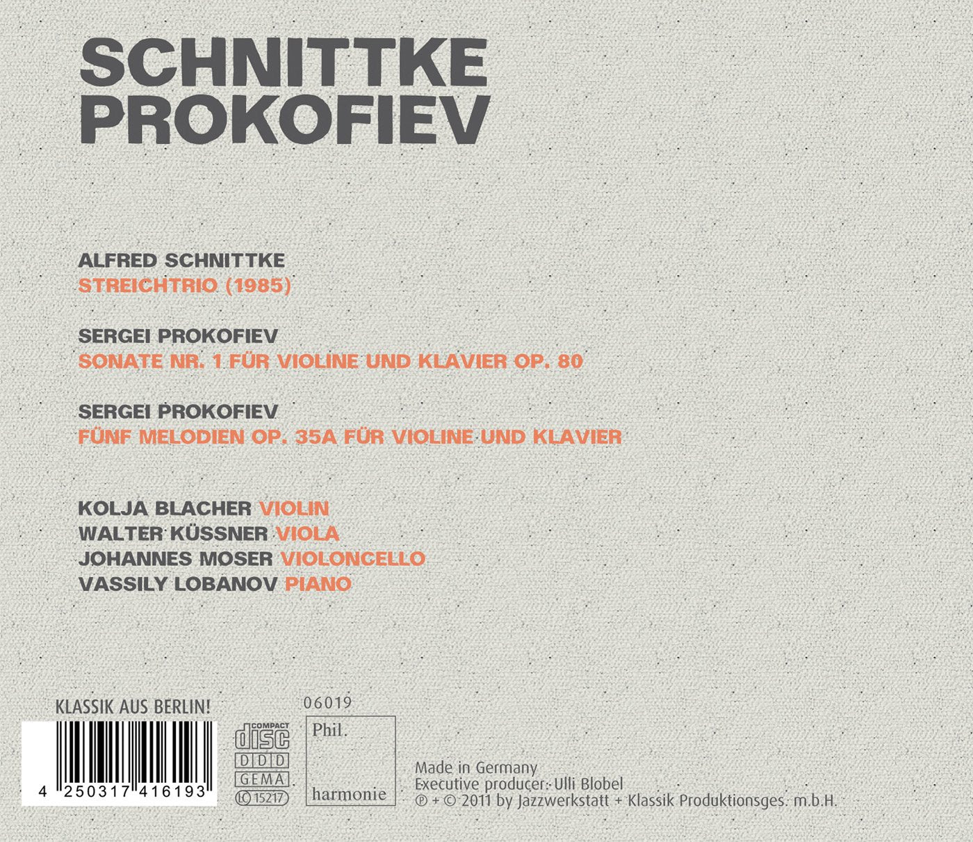 Schnittke: String Trio - Prokofiev: 5 Melodies - Violin Sona