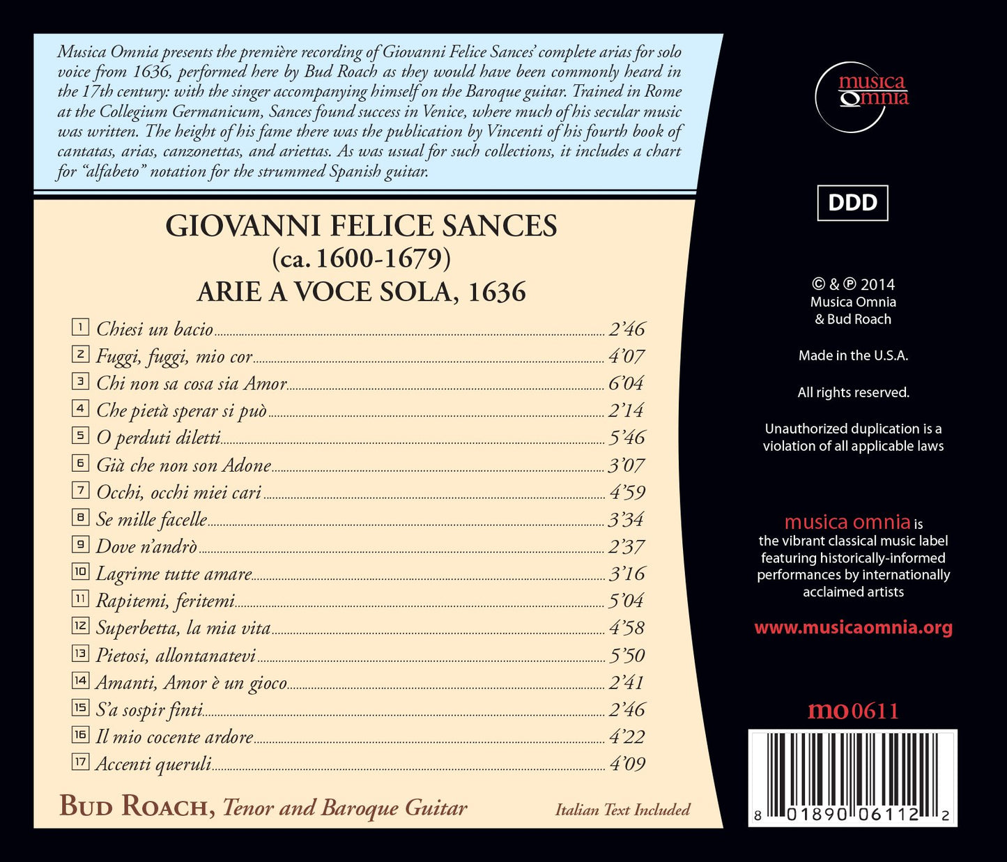 Sances: Complete Arias, 1636