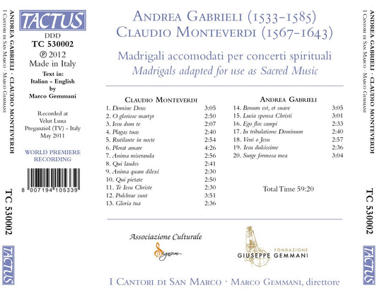 Madrigali accomodati per concerti spirituali