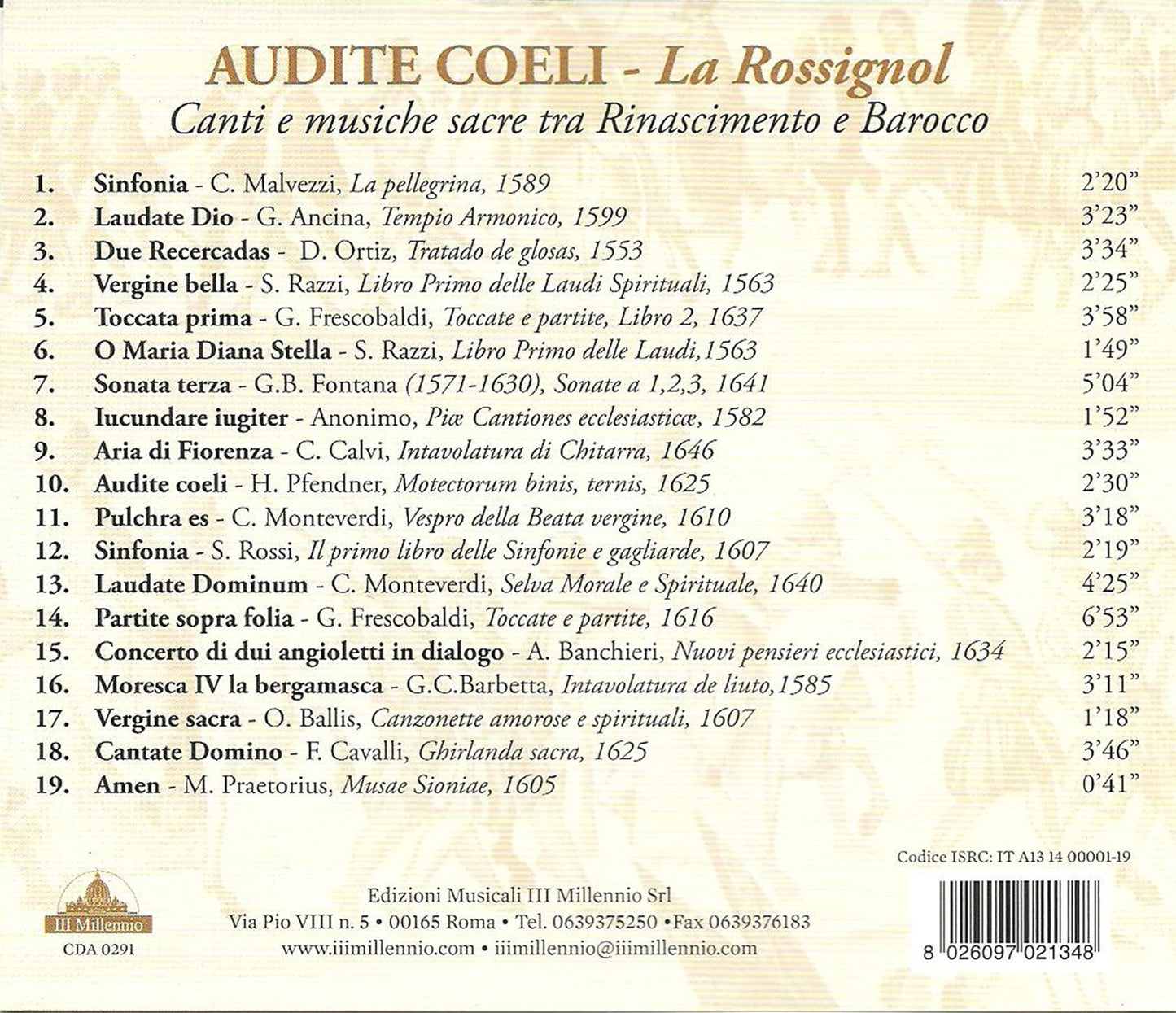 Audite coeli: Canti e musiche sacre tra Rinascimento e Baroc