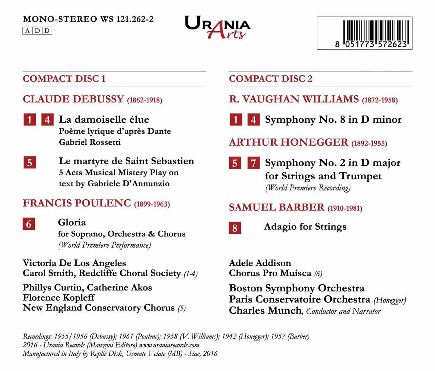 Debussy, Poulenc, Vaughan Williams, Honegger & Barber: Orche