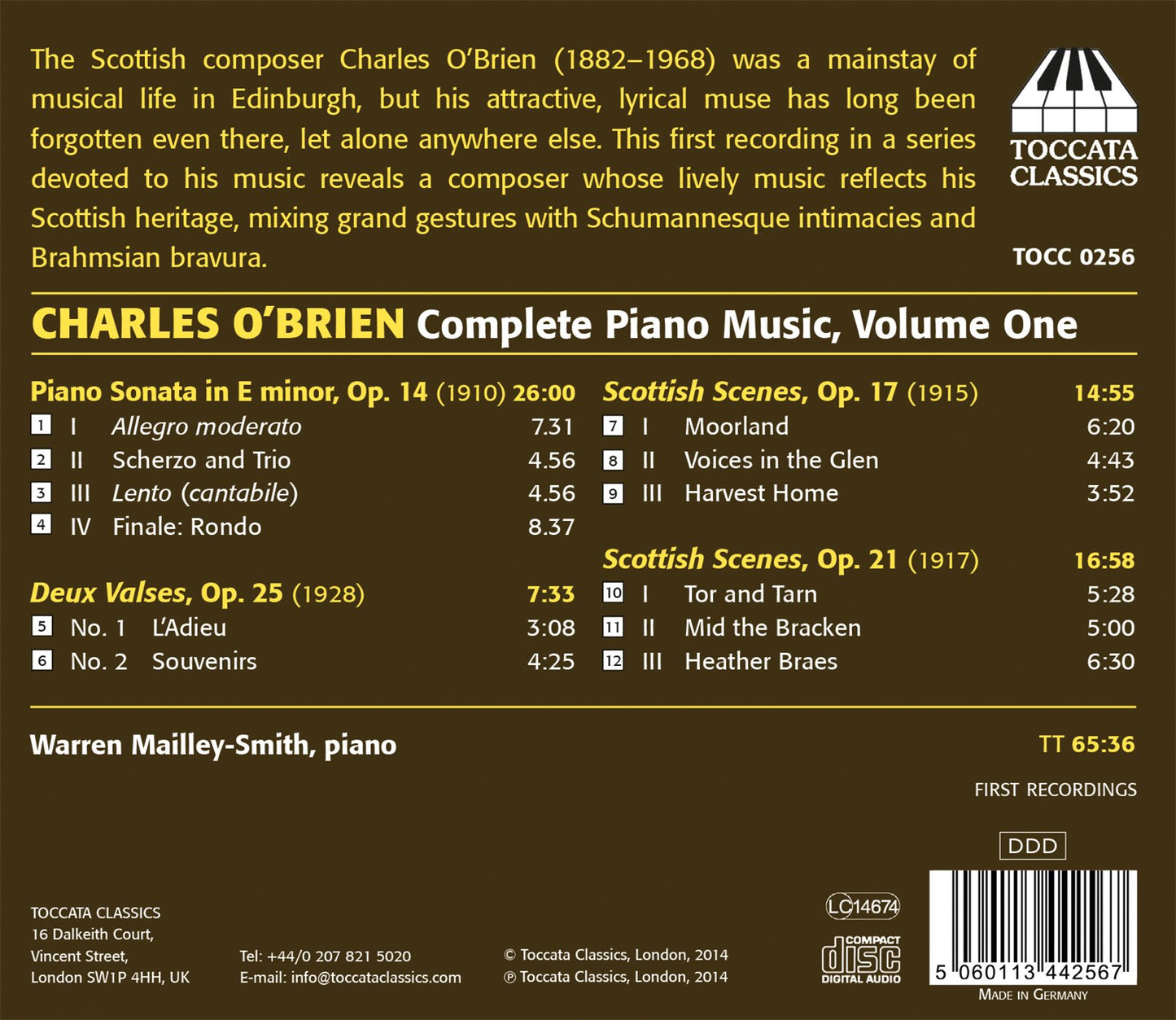 O'Brien: Complete Piano Music, Vol. 1
