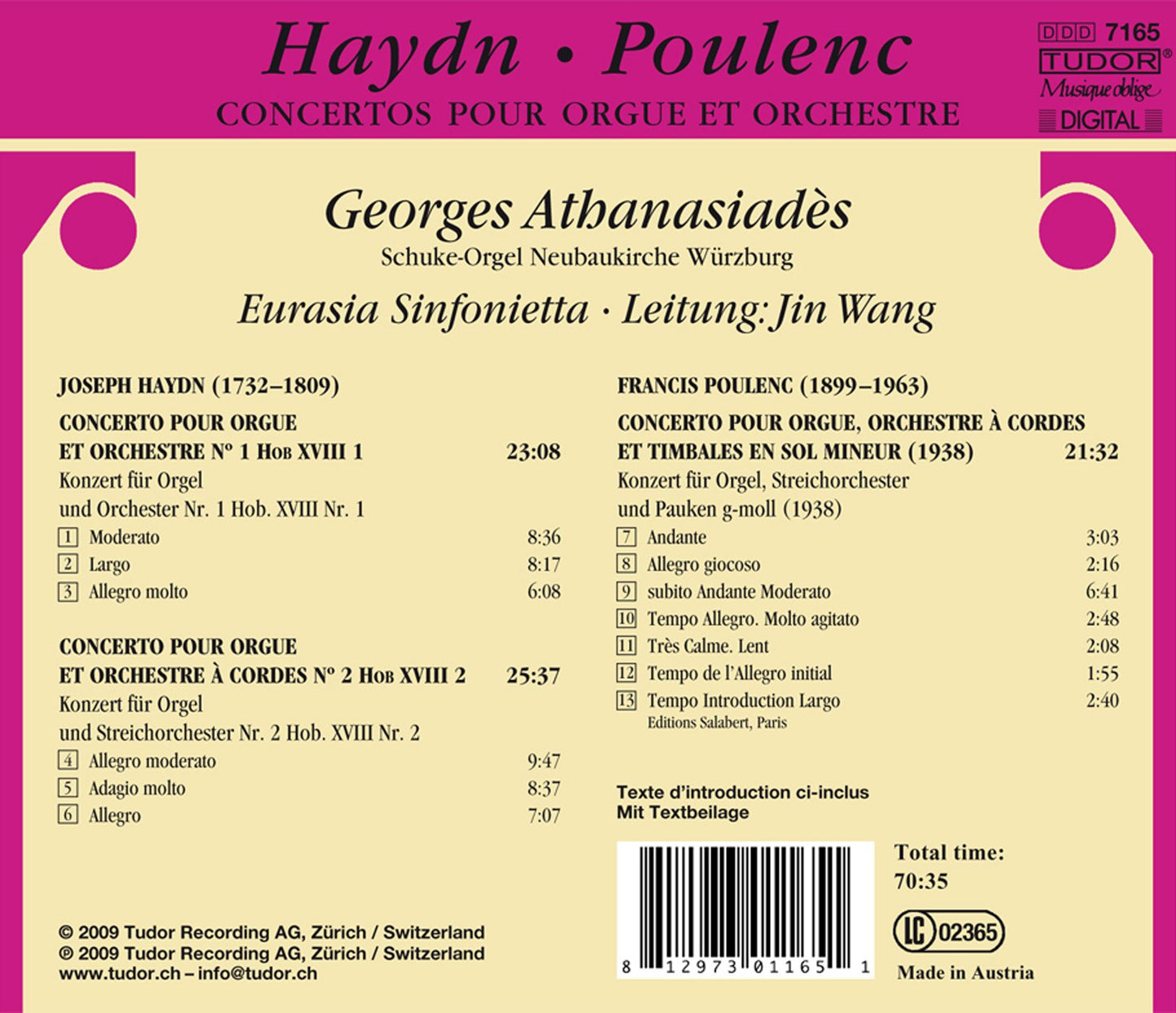 Haydn, J.: Organ Concertos, Hob.Xviii:1 and 2 / Poulenc, F.:
