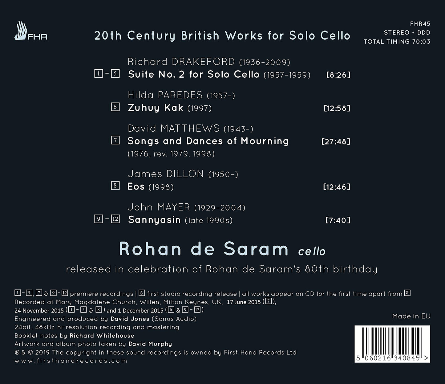 Rohan de Saram: Modern British Works for Solo Cello