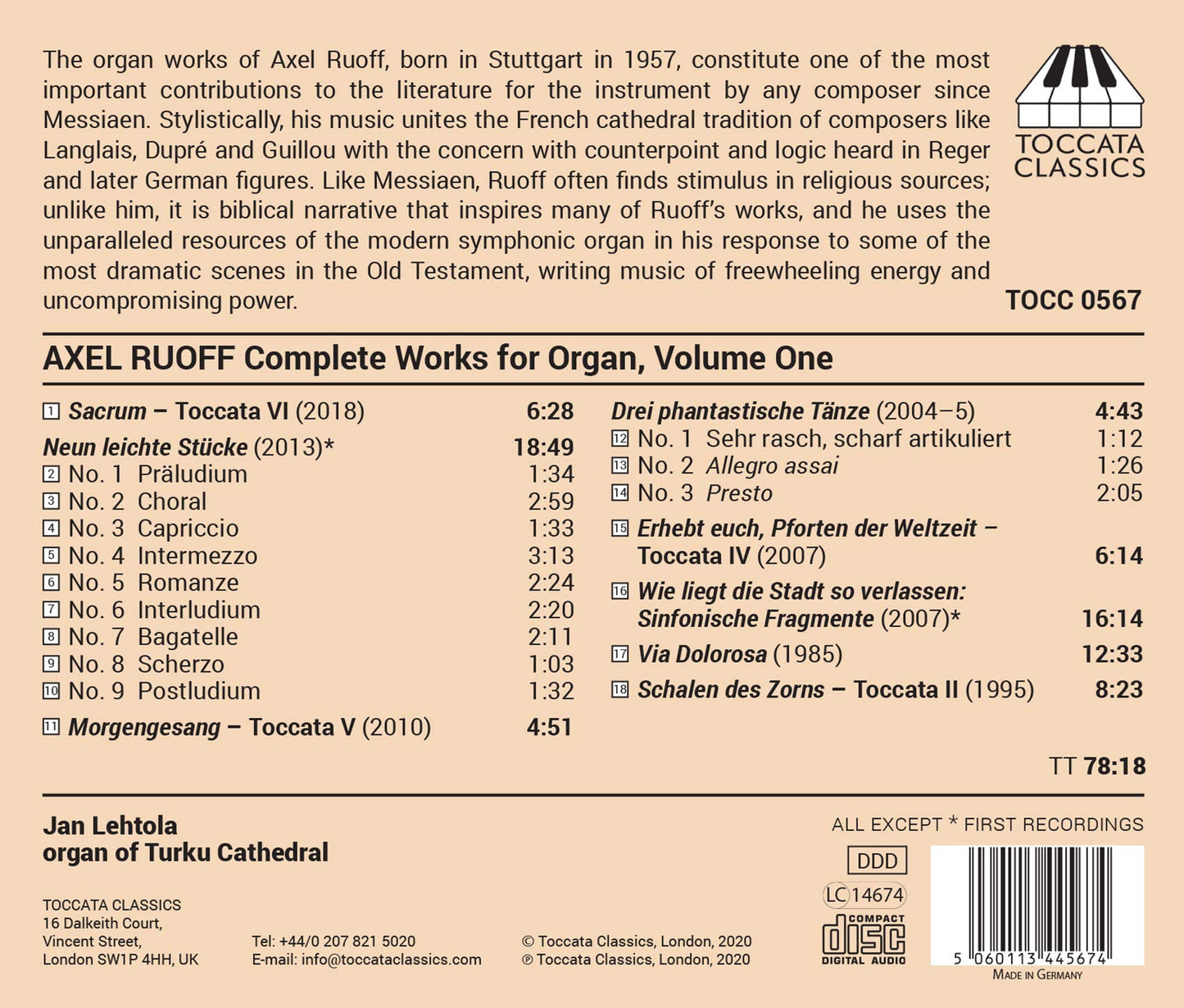 Axel Ruoff: Works for Organ, Vol. 1