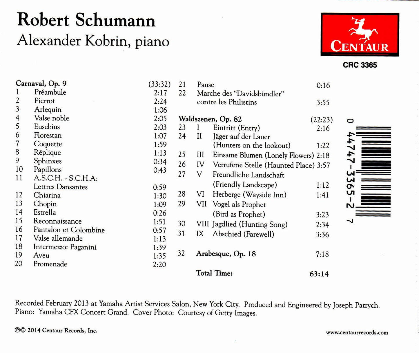 Schumann: Carnaval, Op. 9, Waldszenen, Op. 82 & Arabesque, o
