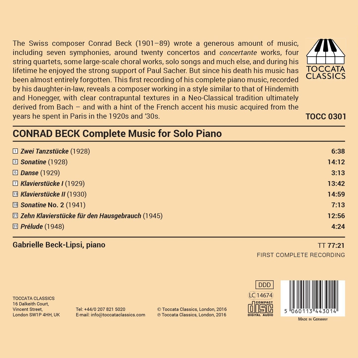 Beck: Complete Music for Solo Piano