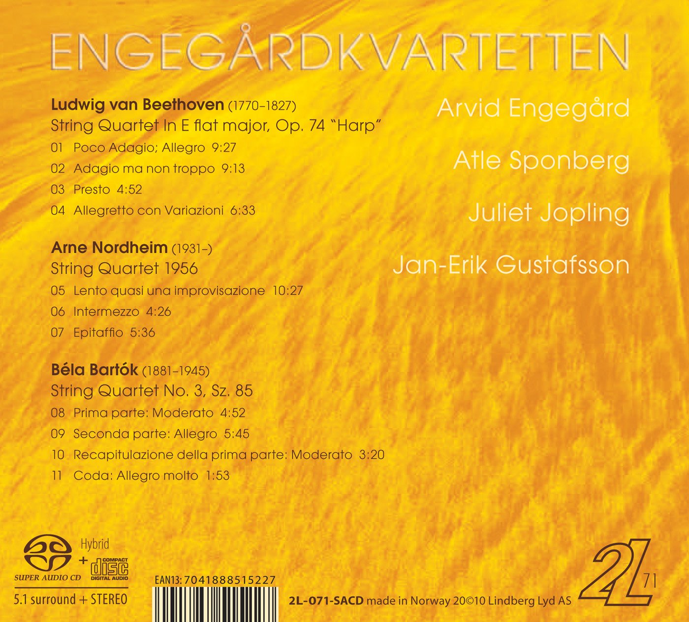 Beethoven, Nordheim and Bartok: String Quartets