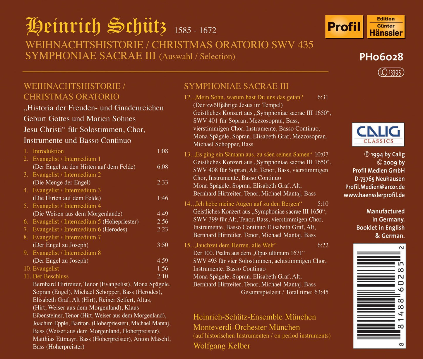 Schutz, H.: Christmas Oratorio, SWV 435