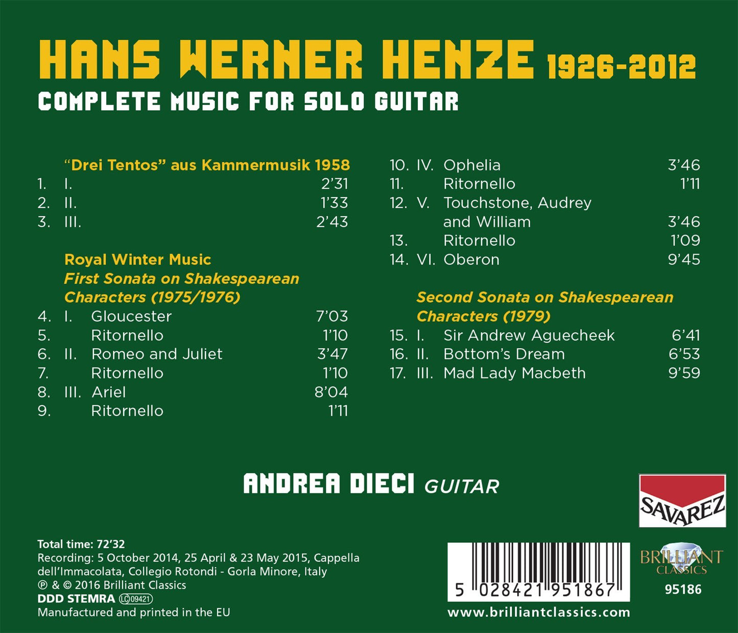 Henze: Complete Music for Solo Guitar