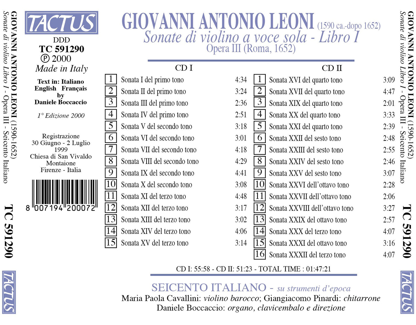 Leoni: Sonate di violino a voce sola, Libro I