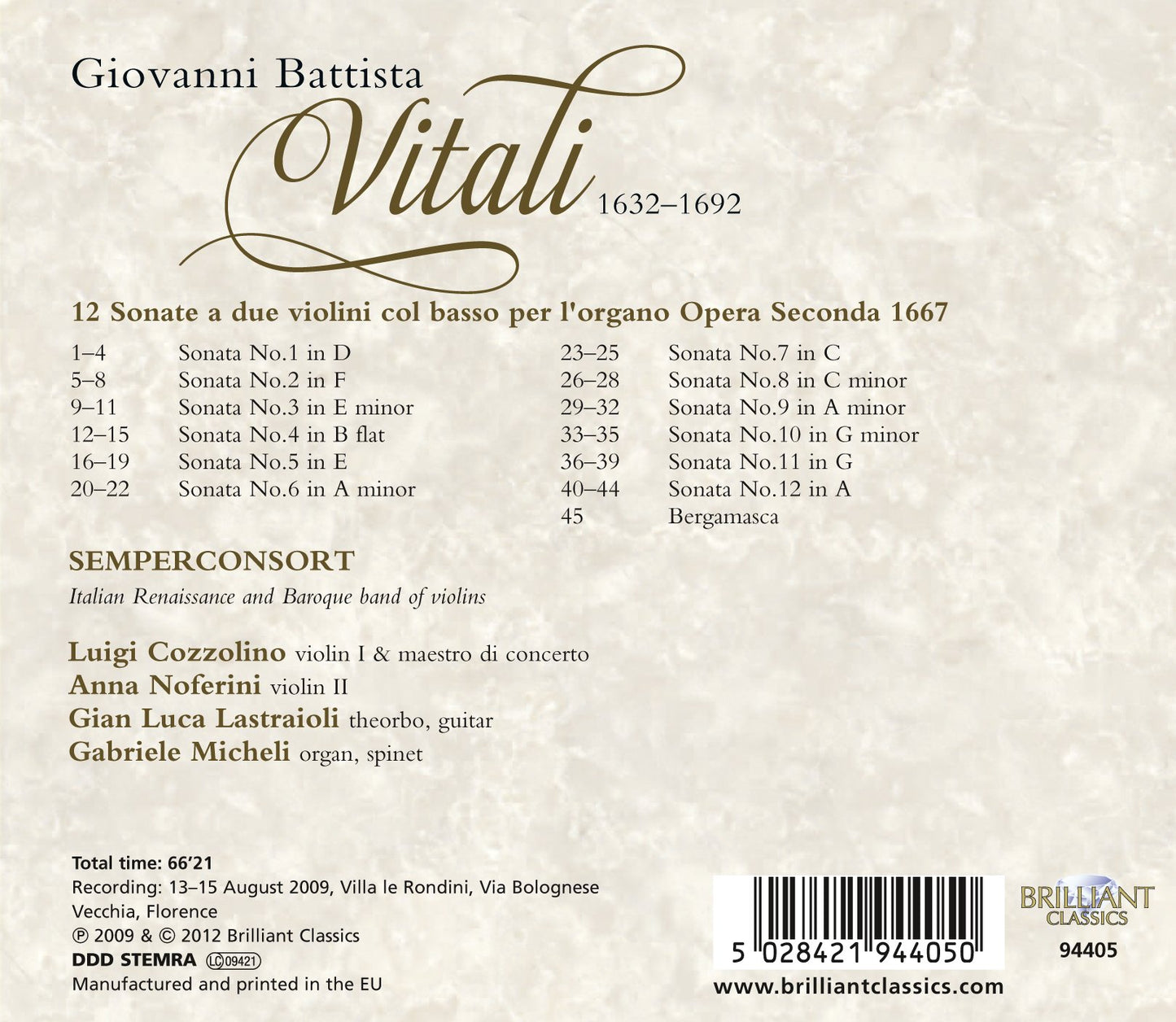 Vitali Sonatas, Op. 2