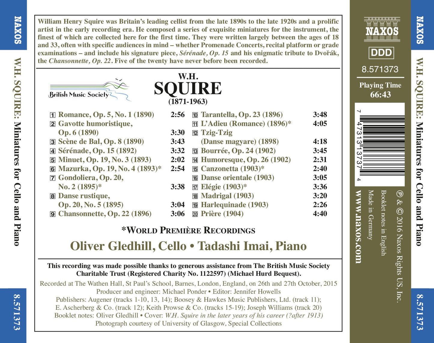 Squire: Miniatures for Cello & Piano