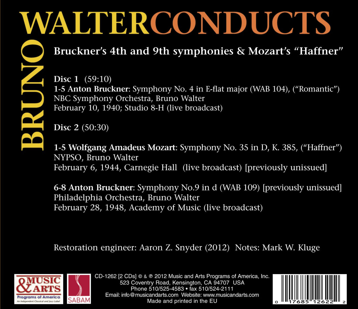 Bruno Walter conducts Mozart & Bruckner (1940, 1948)
