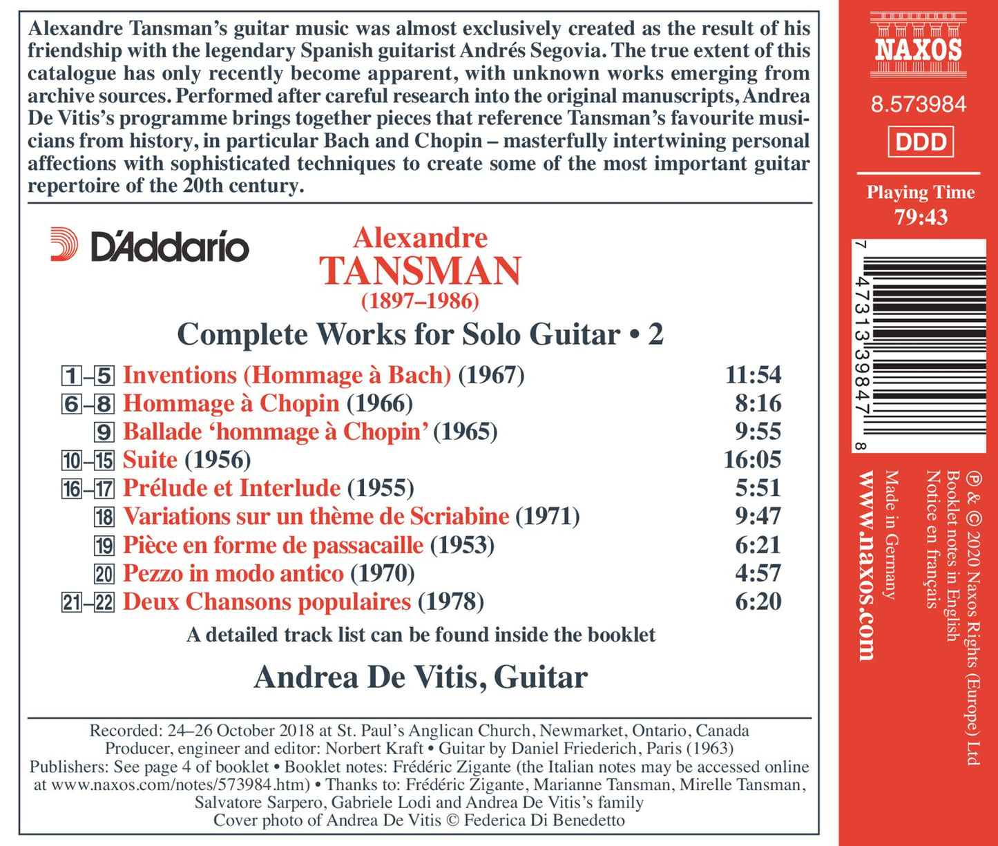 Tansman: Complete Works for Solo Guitar, Vol. 2
