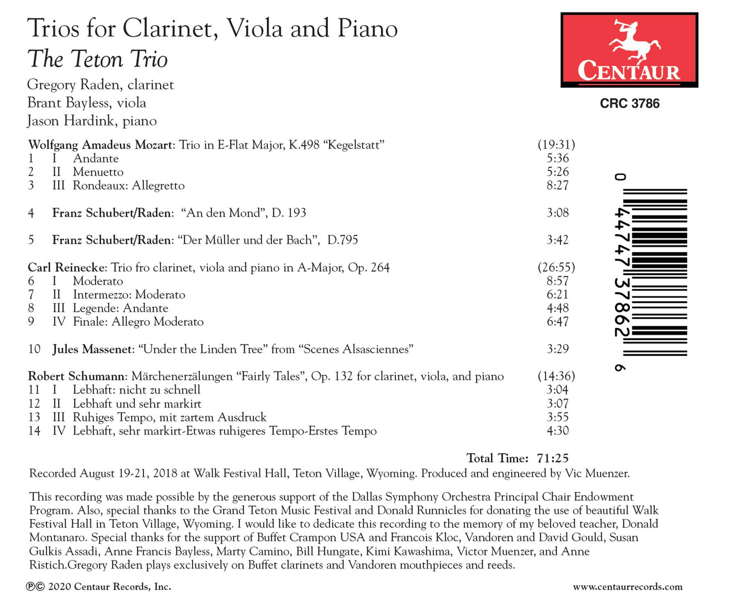 Trios for Clarinet, Viola and Piano