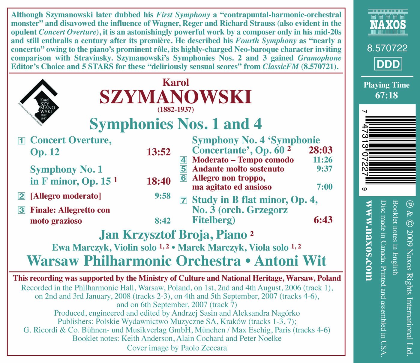 Szymanowski, K.: Symphonies Nos. 1 and 4 / Concert Overture