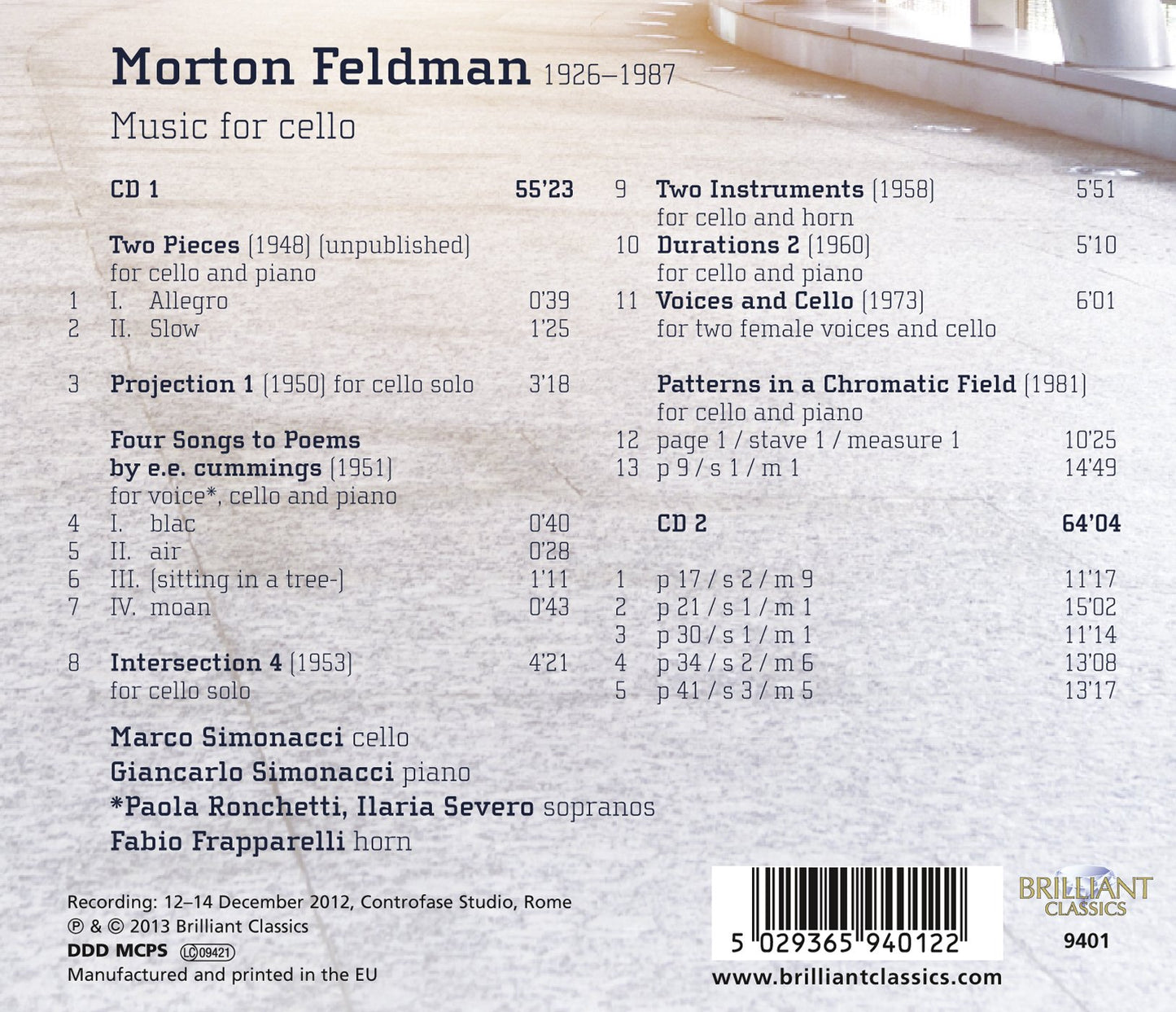 Feldman: Music for Cello