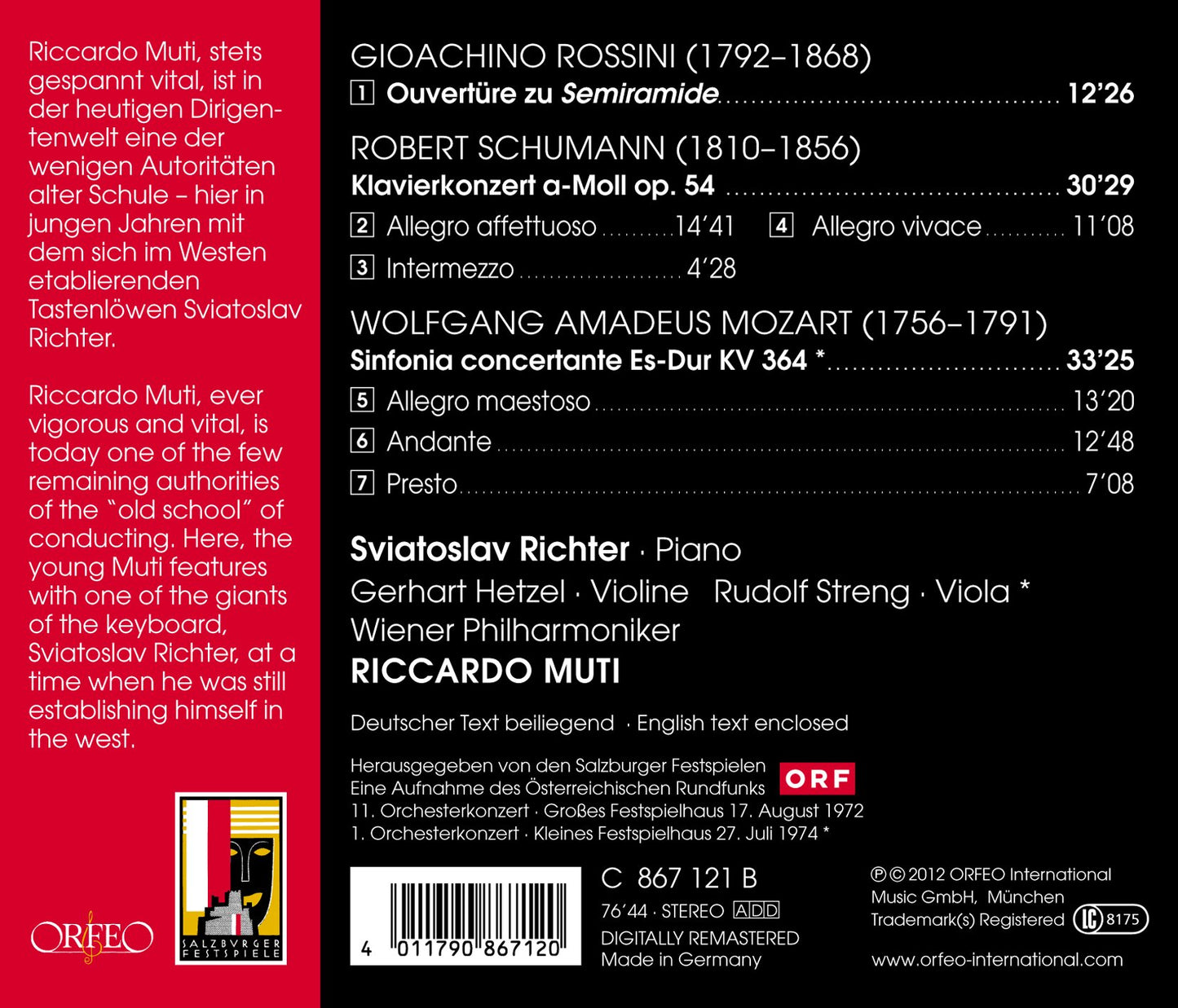 Rossini, Schumann & Mozart: Orchestral Music (Live)