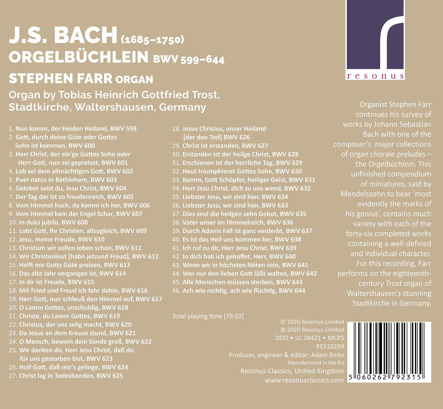 J.S. Bach: Orgelbüchlein, BWV 599–644