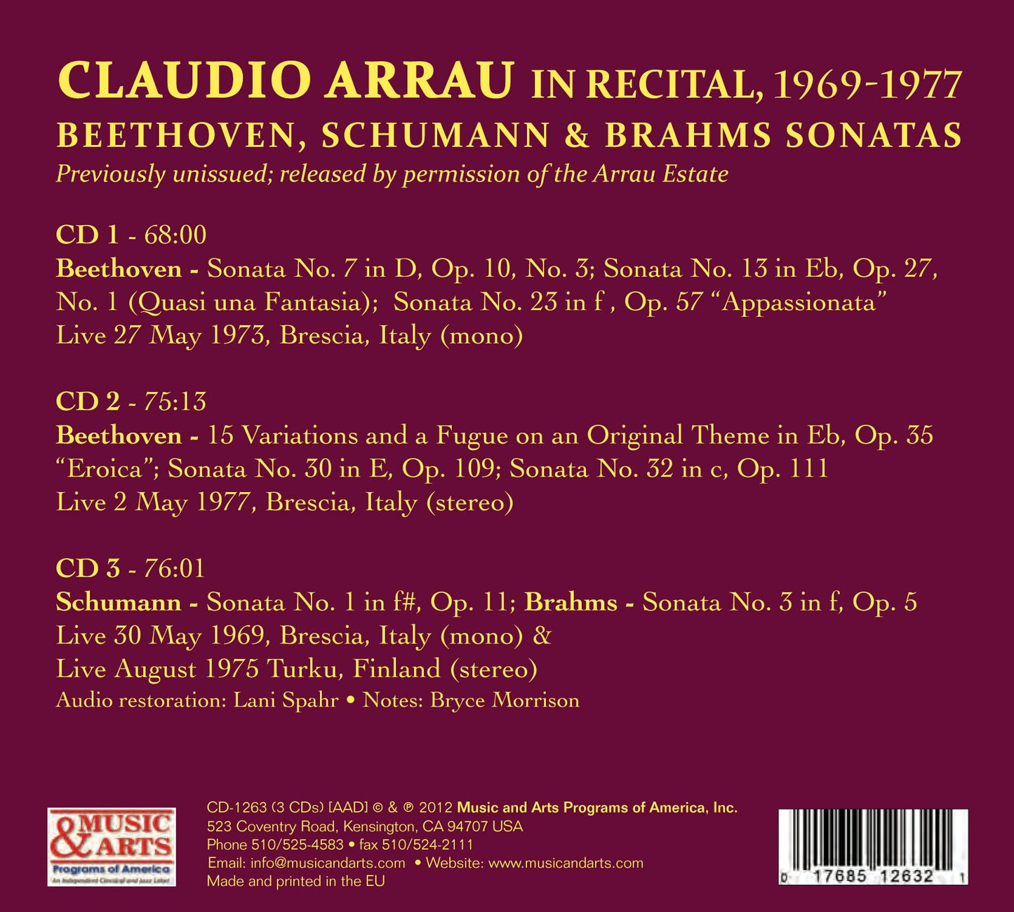 Claudio Arrau in Recital (1969-1977)