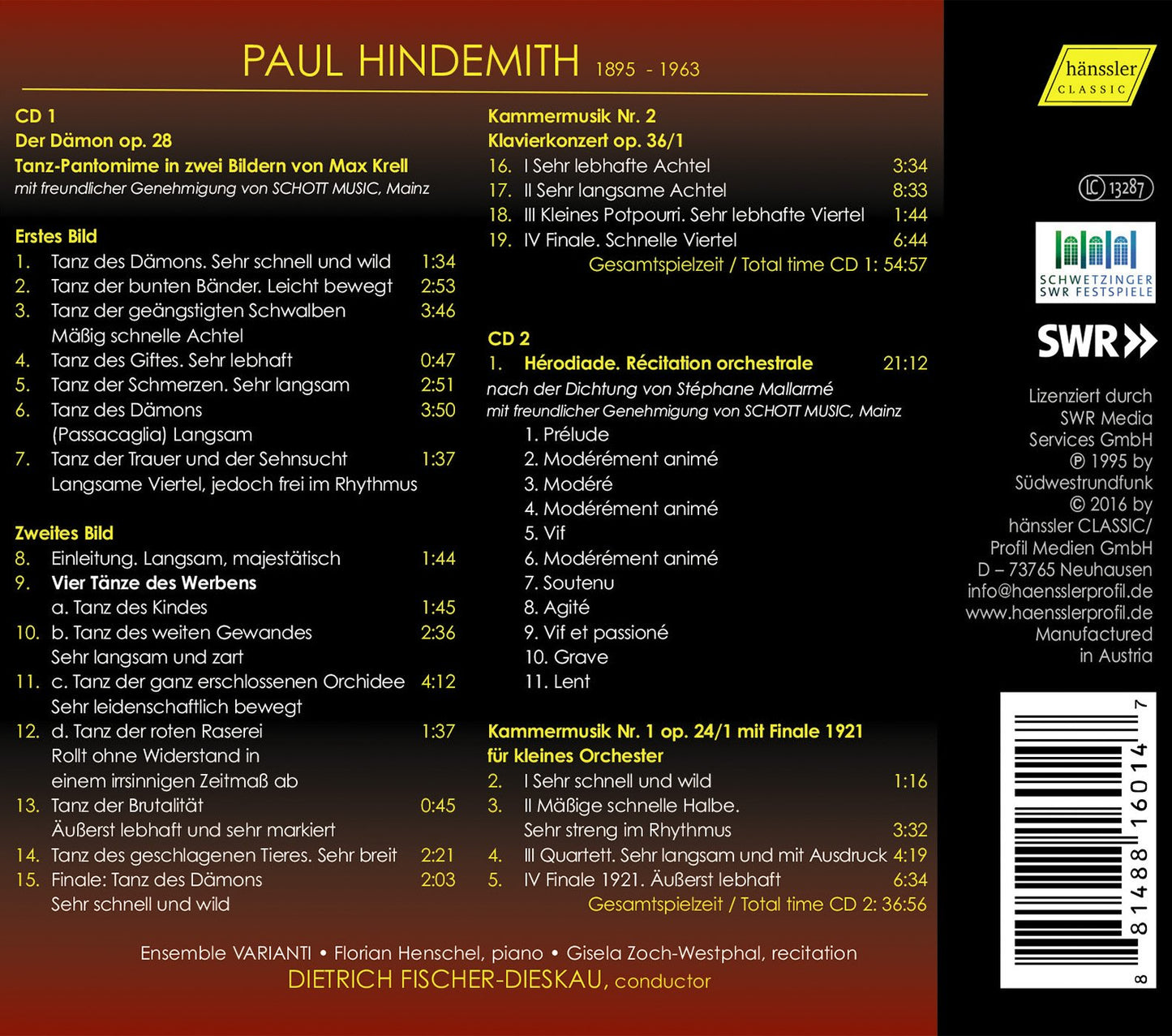 Hindemith: Der Dämon, Hérodiade, and Kammermusik Nos. 1 & 2