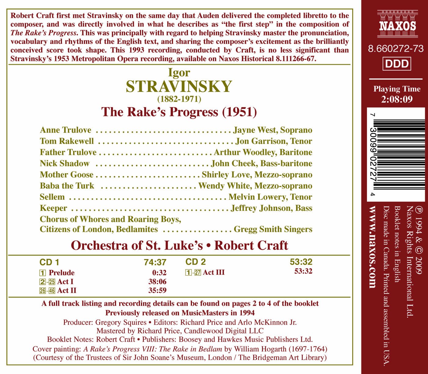 Stravinsky, I.: Rake's Progress (The) [Opera]