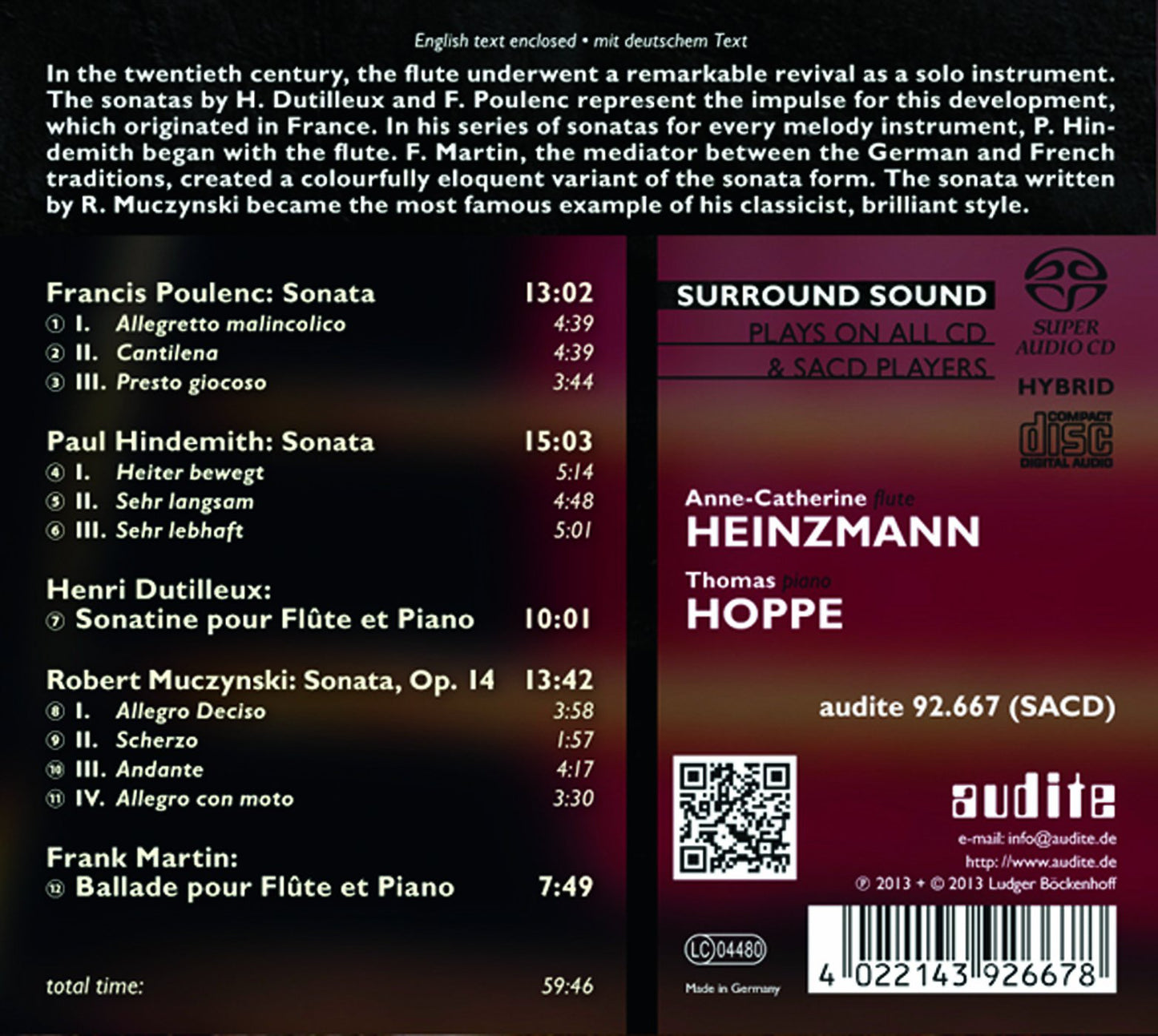 Poulenc, Hindemith, Dutilleux, Muczynski & Martin: Flute Son