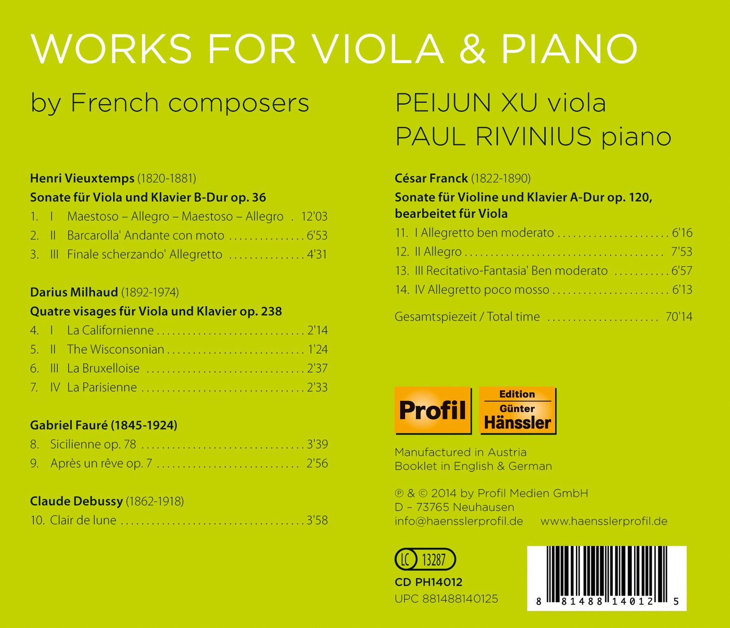 Works for Viola & Piano by French Composers
