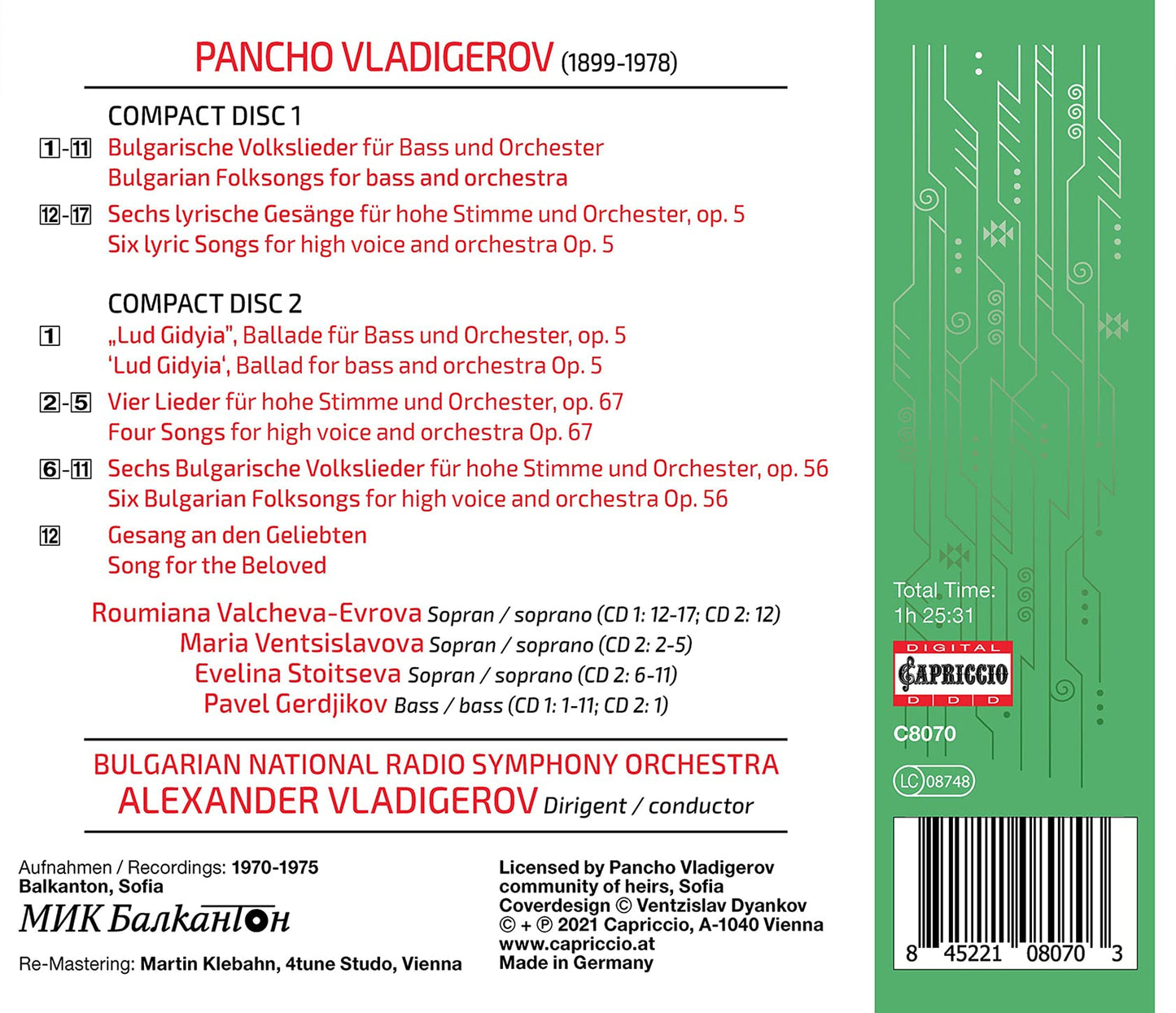 Pancho Vladigerov: Orchestral Songs