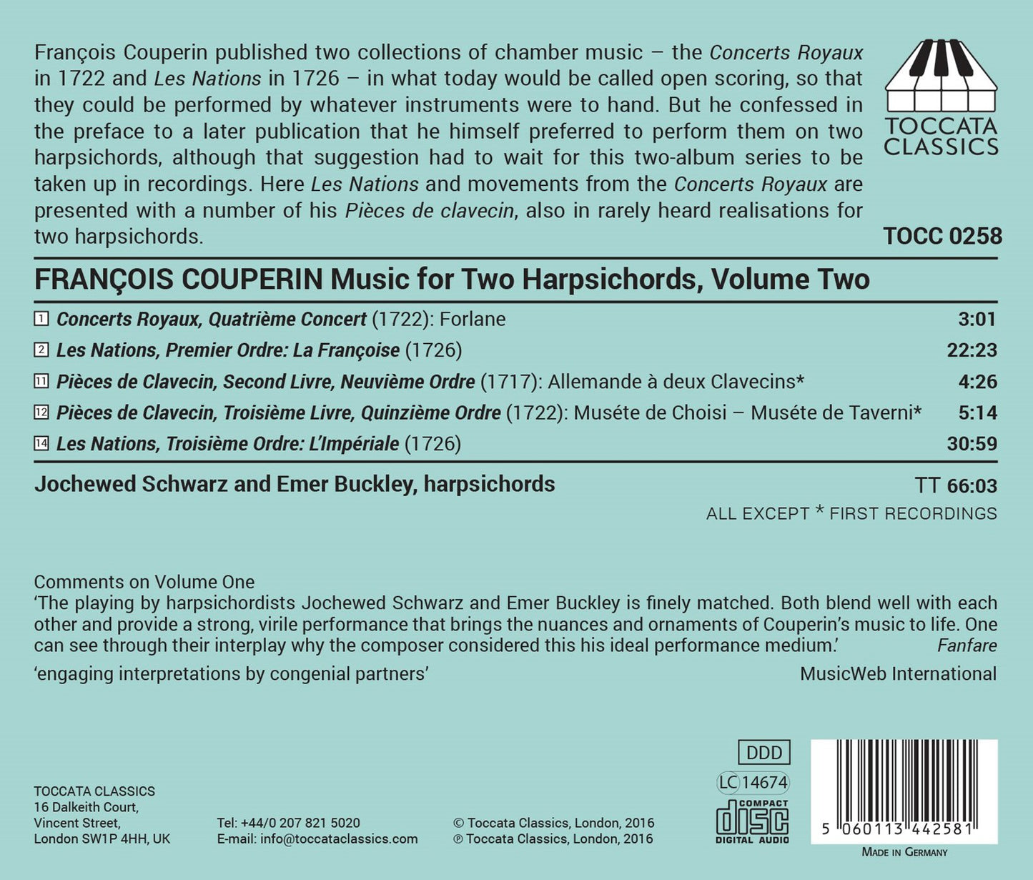 Couperin: Music for 2 Harpsichords, Vol. 2