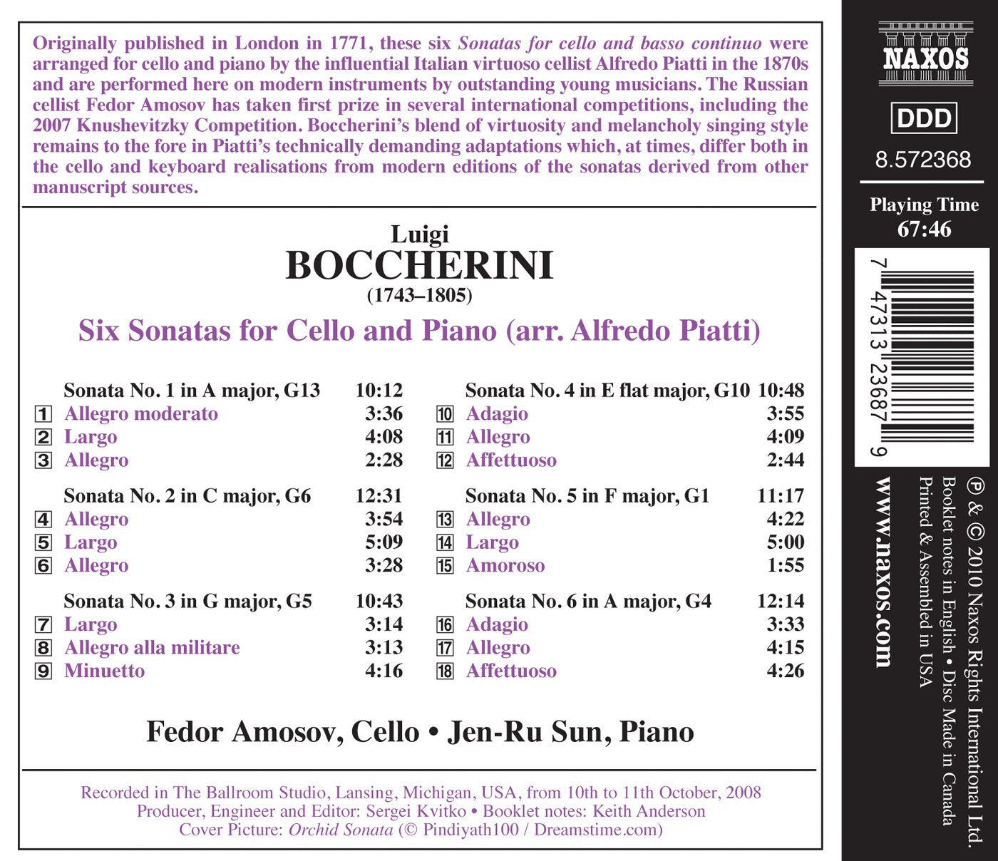 Boccherini: 6 Cello Sonatas (arr. Piatti)