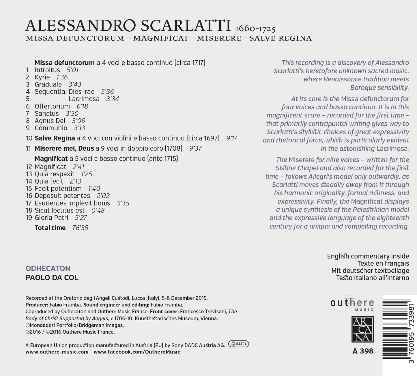 Scarlatti: Missa Defunctorum, Salve Regina, Miserere & Magni