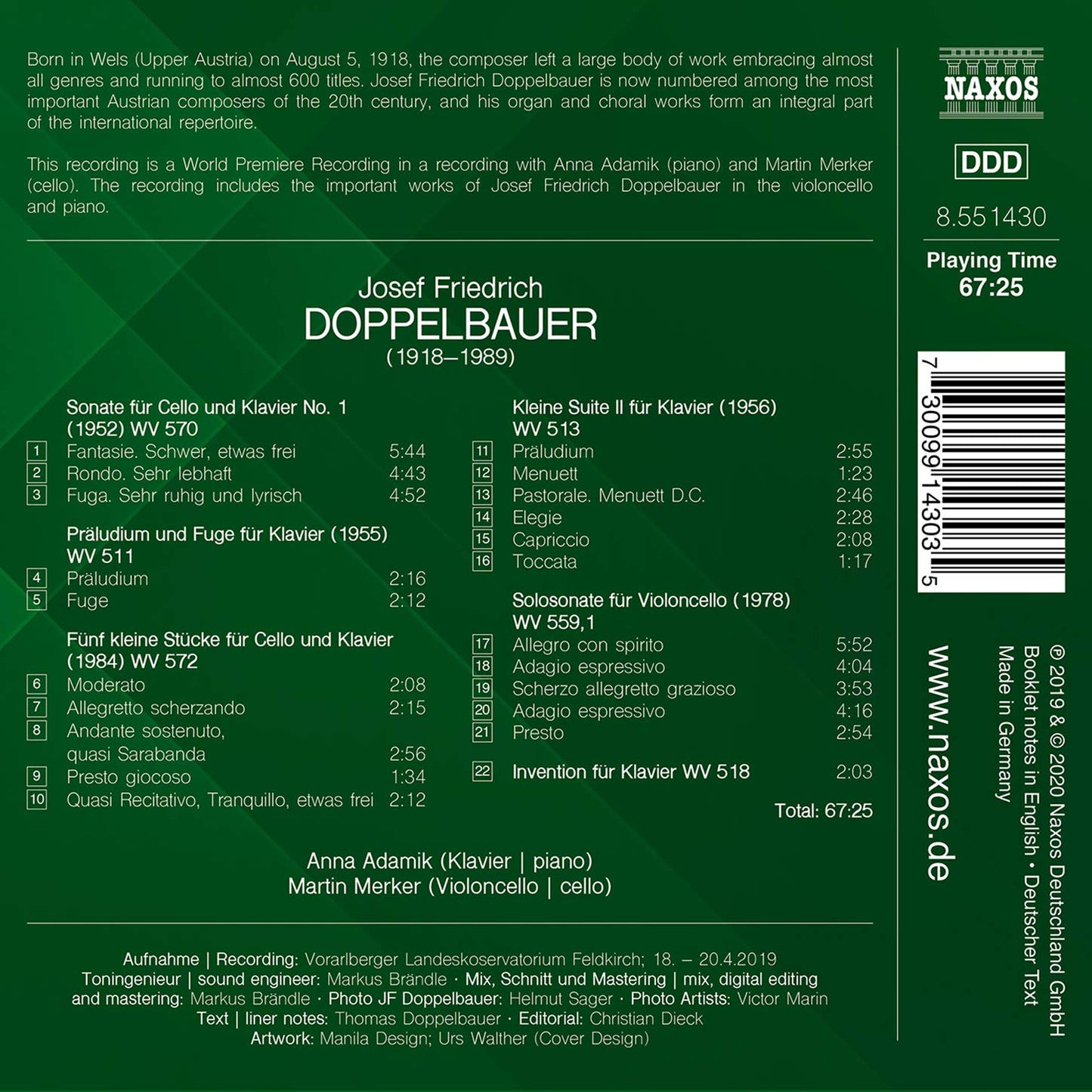 Doppelbauer: Musik Für Cello Und Klavier