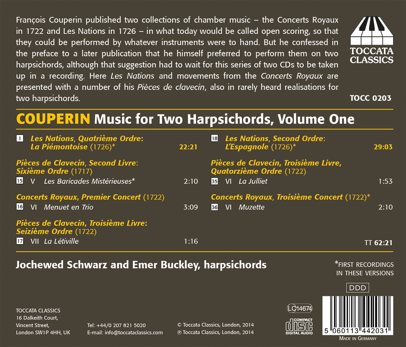 Couperin: Music for Two Harpsichords, Vol. 1