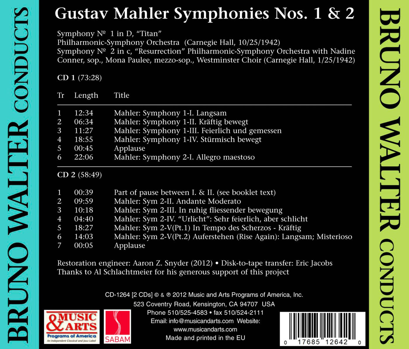 Bruno Walter conducts Mahler Symphonies Nos. 1 & 2