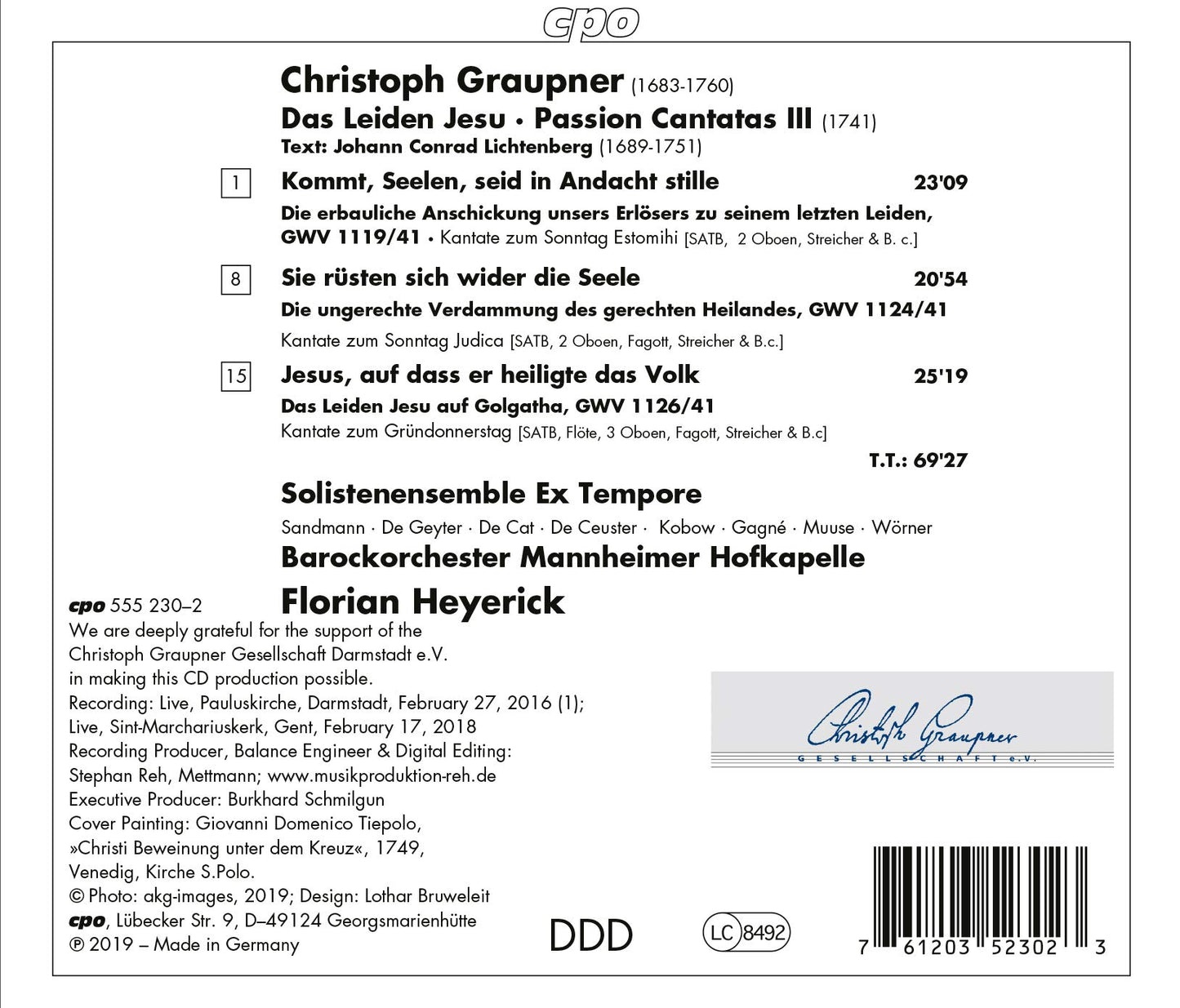 Graupner: Das Leiden Jesu - Passion Cantatas III