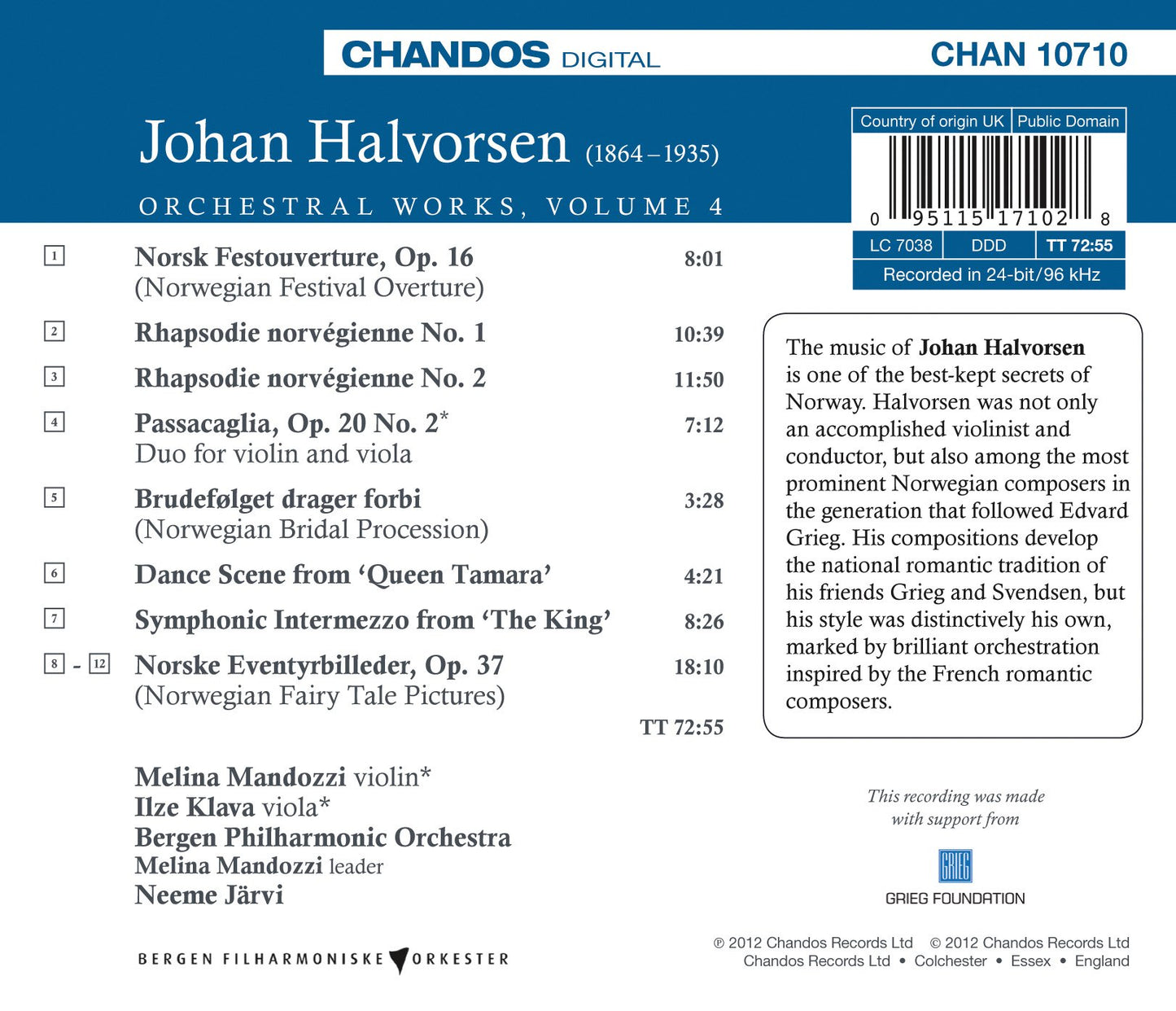 Halvorsen: Orchestral Works, Vol. 4