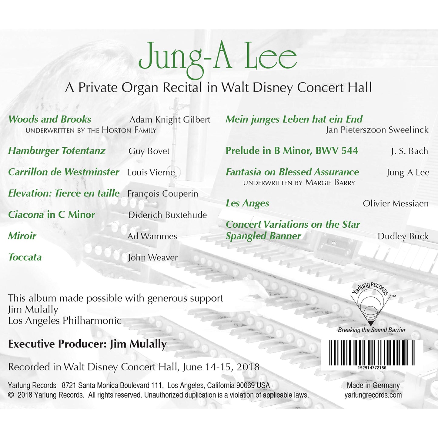 Jung-A Lee: A Private Organ Recital in Walt Disney Concert H