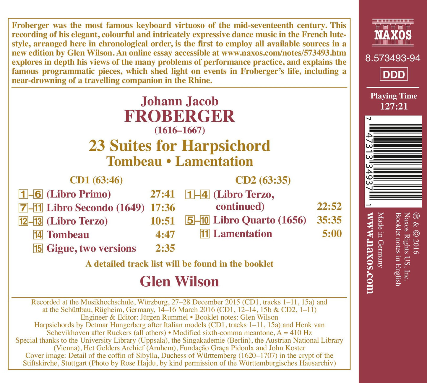 Froberger: 23 Suites for Harpsichord, Tombeau & Lamentation