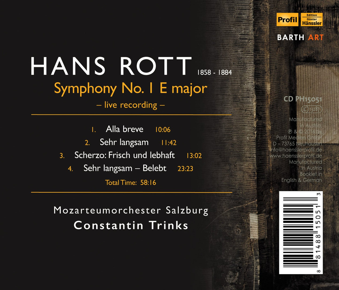 Rott: Symphony No. 1 in E Major (Live)