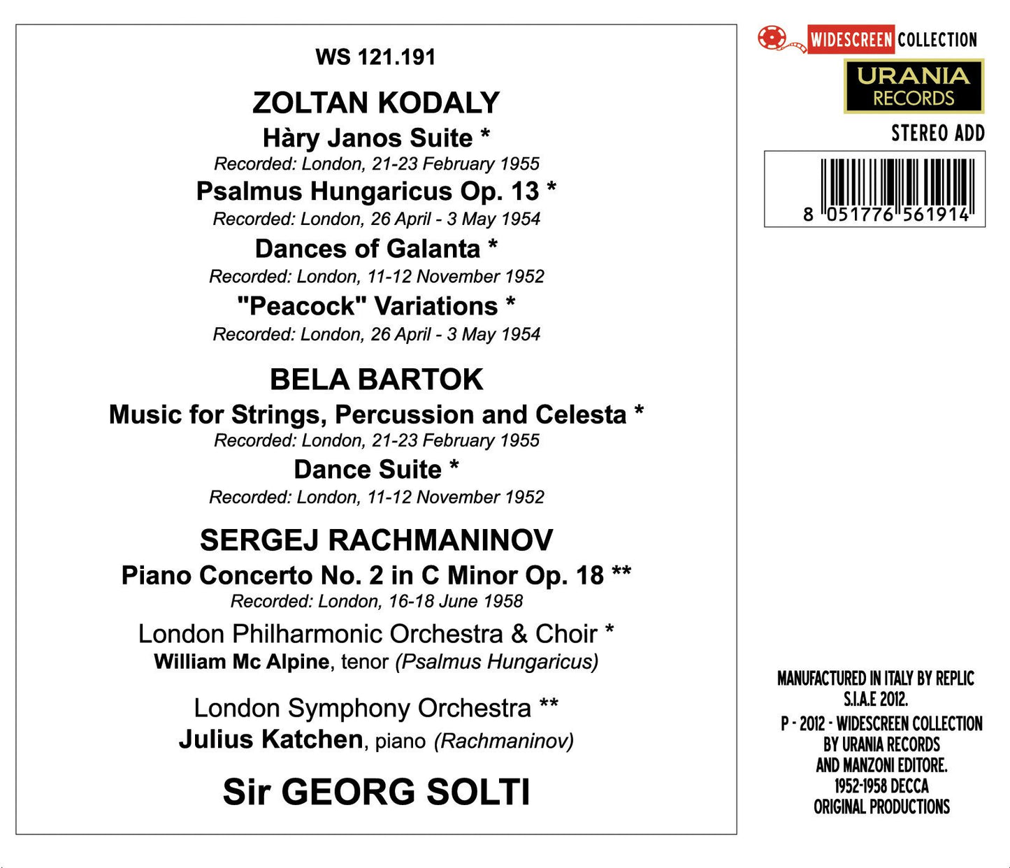 Kodály, Bartók, Rachmaninoff & Solti: Orchestral Works