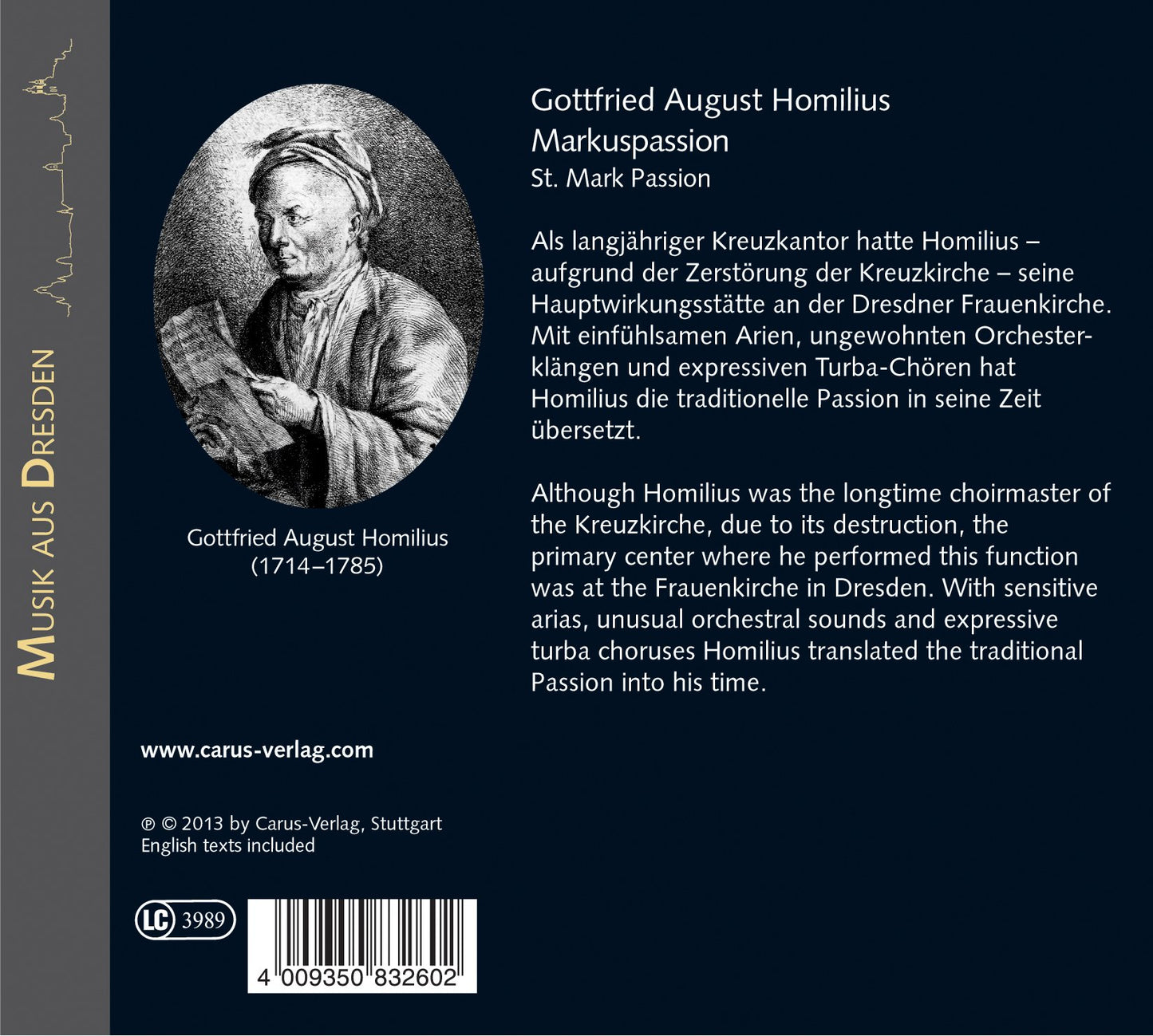 Gottfried August Homilius: Markuspassion · St. Mark Passion