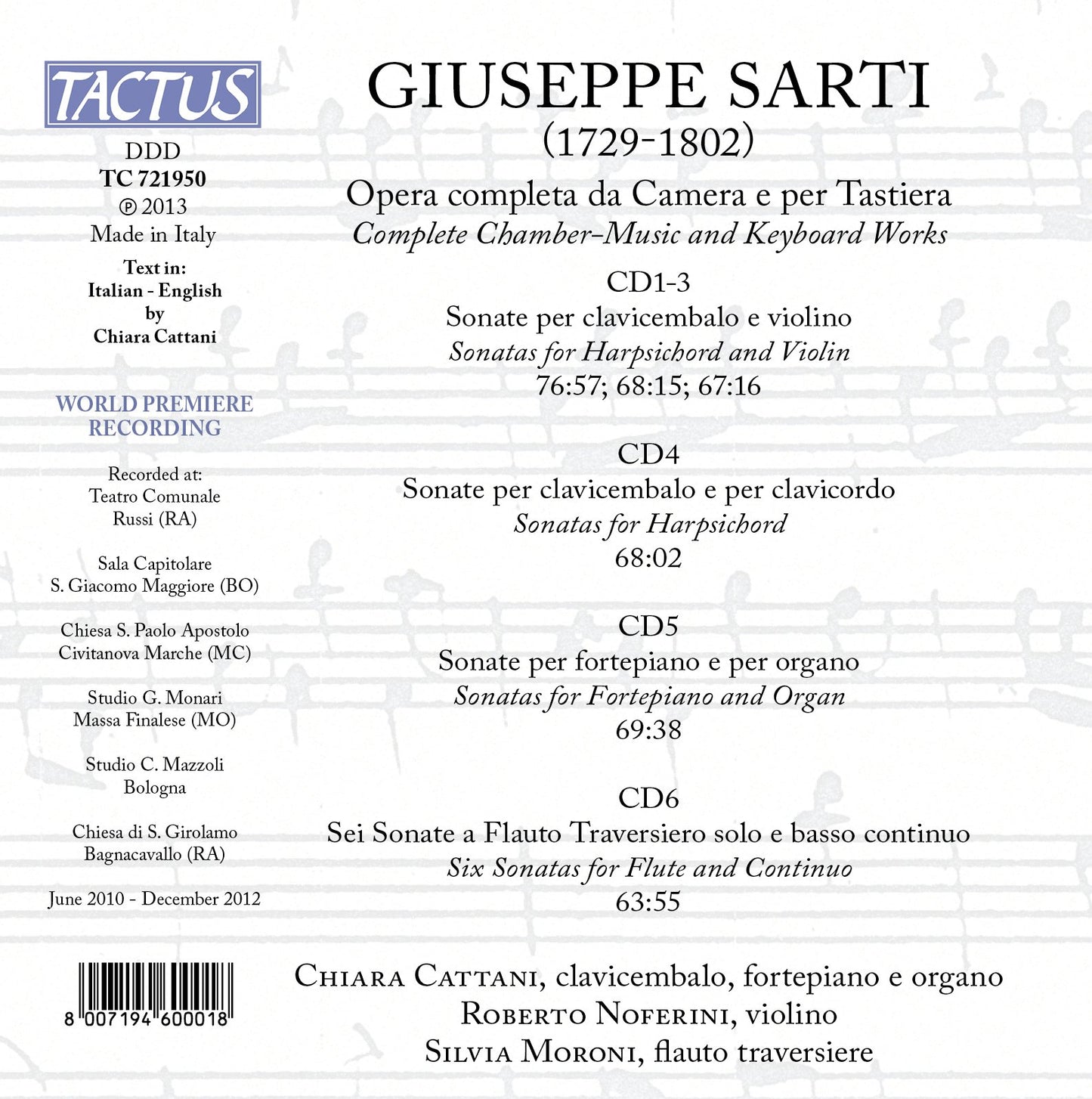 Sarti: Complete Chamber Music & Keyboard Works