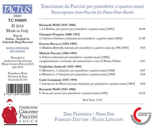 Transcriptions of Puccini for Piano 4 Hands