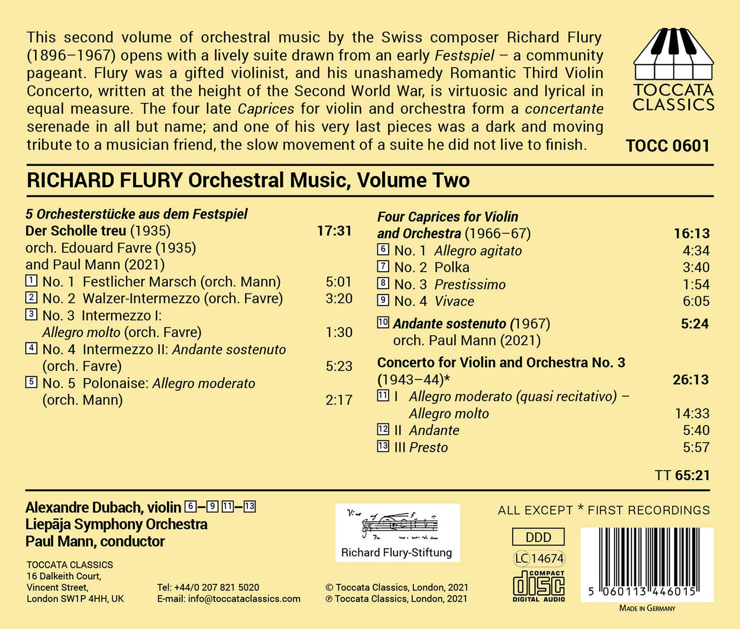 Richard Flury: Orchestral Music, Vol. 2