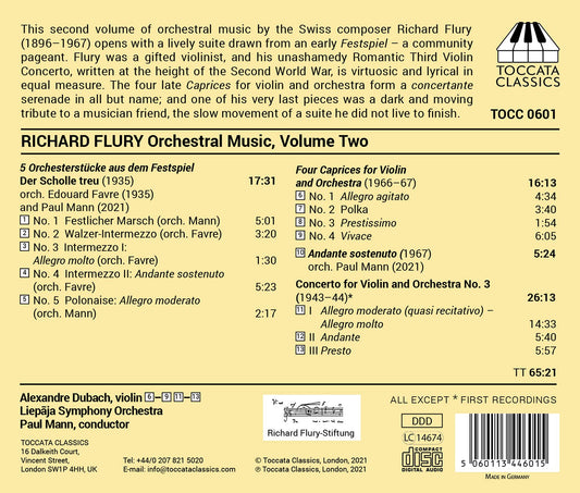 Richard Flury: Orchestral Music, Vol. 2