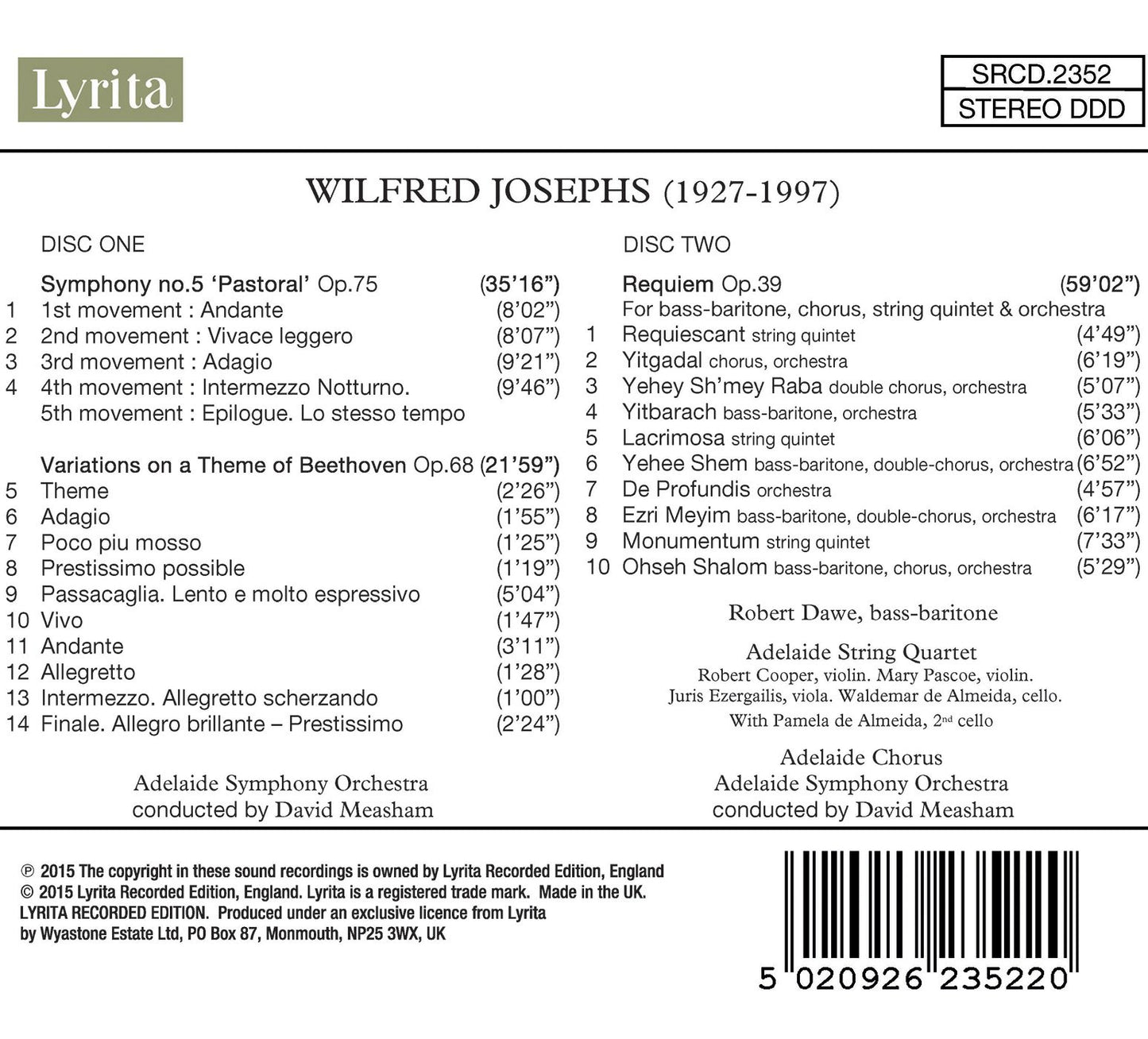 Josephs: Symphony No. 5, Variations on a Theme of Beethoven