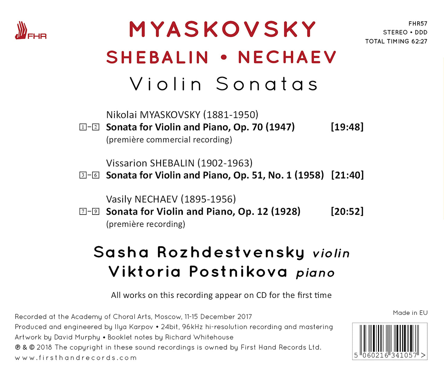 Myaskovsky, Shebalin & Nechaev: Violin Sonatas